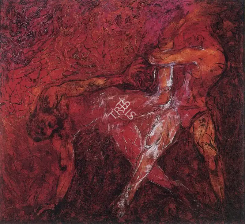 Deepak Shinde (Artist), Wrestlers, 1994, Painting
