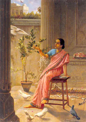 Raja Ravi Varma (Artist), Woman with Doves, 1894, Painting