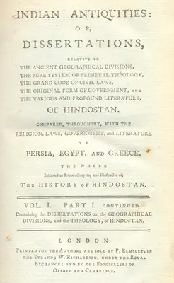 Thomas Maurice (Author), Indian Antiquities or Dissertations, 1793, Authored Antiquarian Book