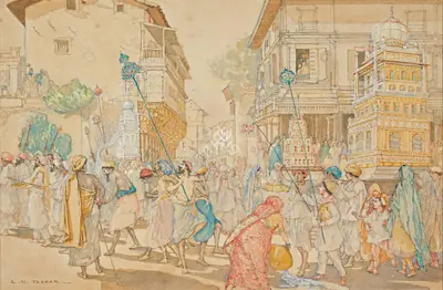 L.N. Taskar (Artist), Procession, Painting