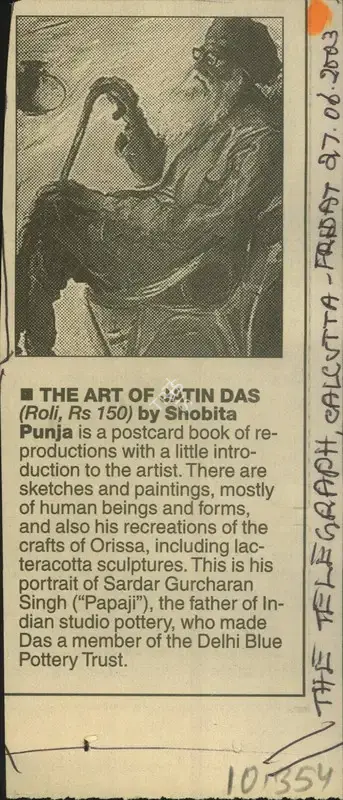 The Art of Jatin Das, 2003, Newspaper Clipping