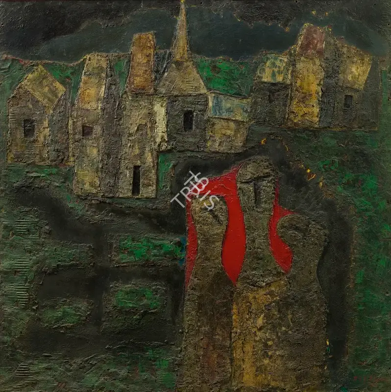 Sagara, Piraji (Artist). Untitled (Kashmir Landscape with Three Figures), 1962 | Painting, So.Mum/29.11.18, 2018 · Sotheby's