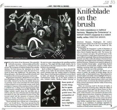 Vineetha Mokkil (Writer), Knifeblade on the Brush, 2004, Newspaper clipping