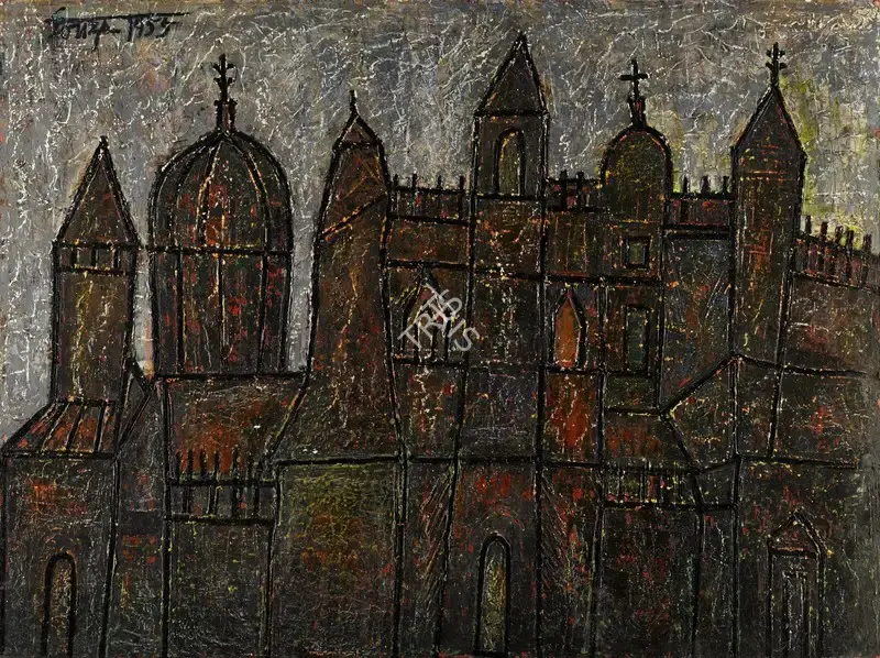 Souza, F.N. (Artist). Landscape (Red Building), 1955 | Painting, So.Lon/26.10.21, 2021 · Sotheby's