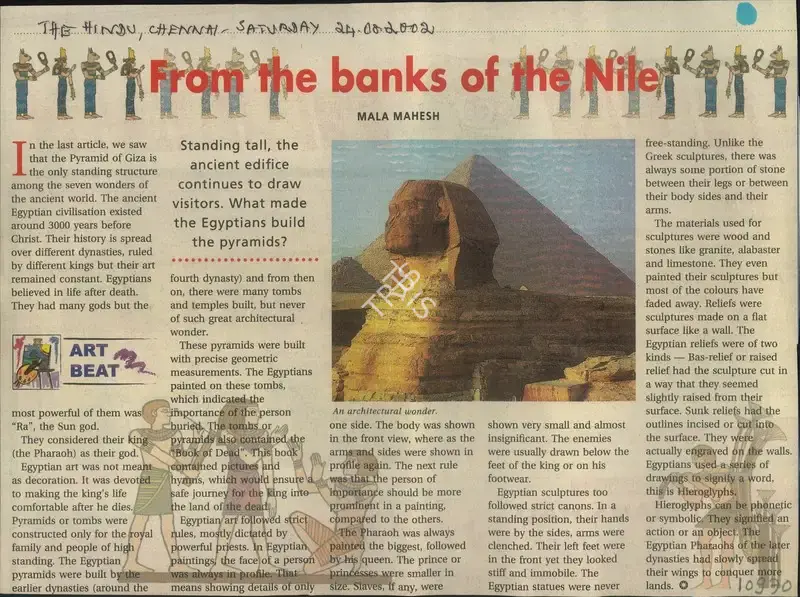 Mala Mahesh (Reporter), From the Banks of the Nile, 2002, Newspaper Clipping