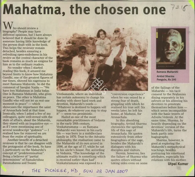 Utpal Kumar (Reporter), Mahatma, the Chosen one, 2007, Newspaper Clipping