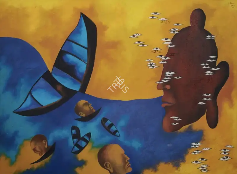 Arpana Caur (Artist), Buddha and the Broken Boat, 1992, Painting
