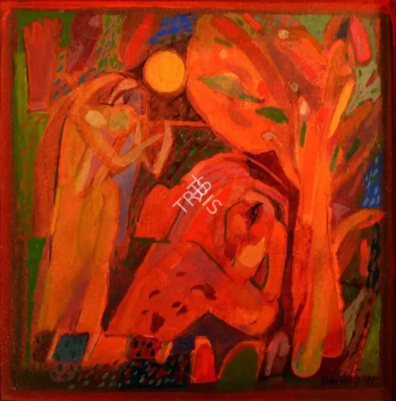 Dhiraj Choudhury (Artist), Untitled figures with woodland, Painting