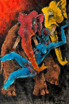 M.F. Husain (Artist), Untitled (Bhil Tribals), 2006, Painting