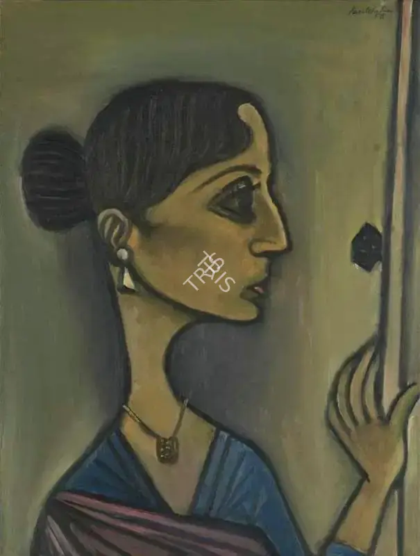 Paritosh Sen (Artist), Portrait of the artist's wife (Jayasree Sen), 1958, Painting