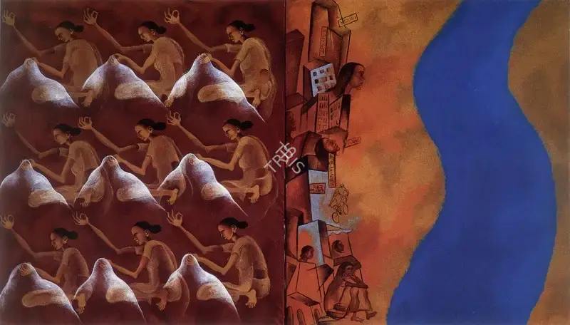 Arpana Caur (Artist), Threatened City, 1975, Painting