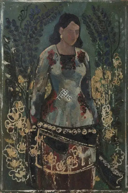 Avinash Chandra (Artist), Girl and Flowers, 1955, Painting