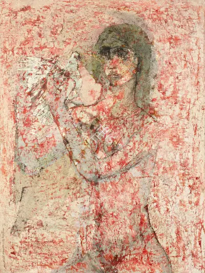 Jamil Naqsh (Artist), Woman with Dove, 1973, Painting