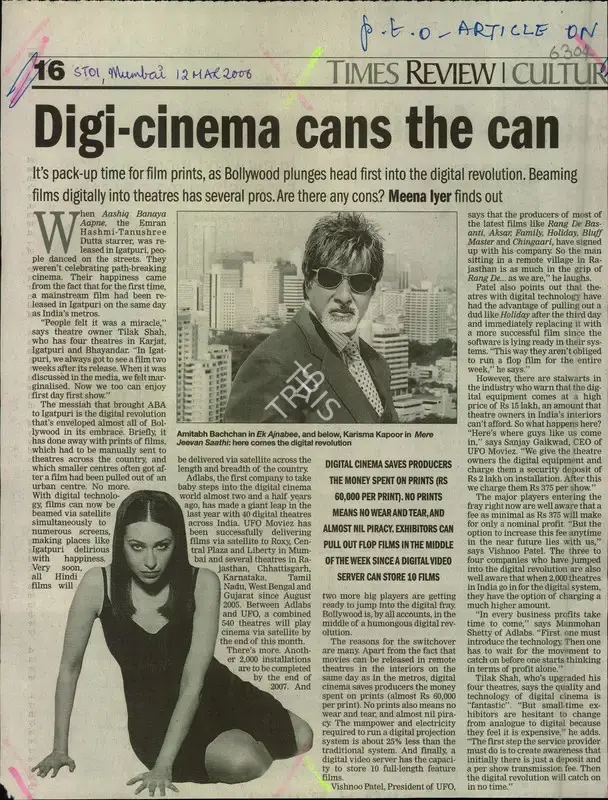 Meena Iyer (Reporter), Digi-cinema cans the can, 2006, Newspaper Clipping