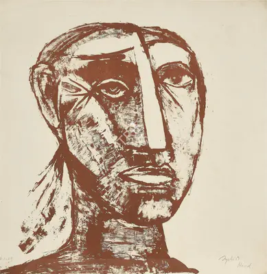 Tyeb Mehta (Artist), Head, 1958, Graphic Art