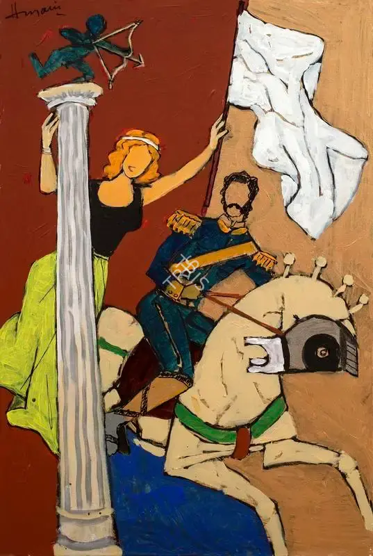 M.F. Husain (Artist), The Cupid, 1989, Painting