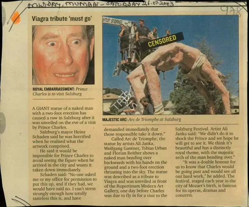 Viagra Tribute 'Must Go', 2003, Newspaper Clipping