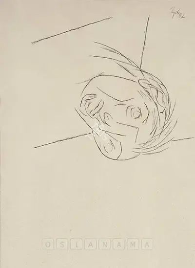 Tyeb Mehta (Artist), Falling Head, 1992, Drawing