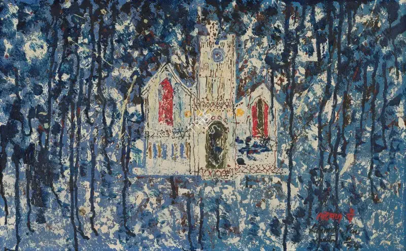 Pai, Laxman (Artist). Church, 1959 | Painting, Sa.Onl/03.04.25, 2025 · Saffronart