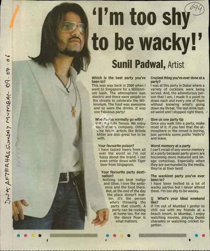 Sunil Padwal (Artist), I'm too Shy to be Wacky!, 2006, Newspaper Clipping