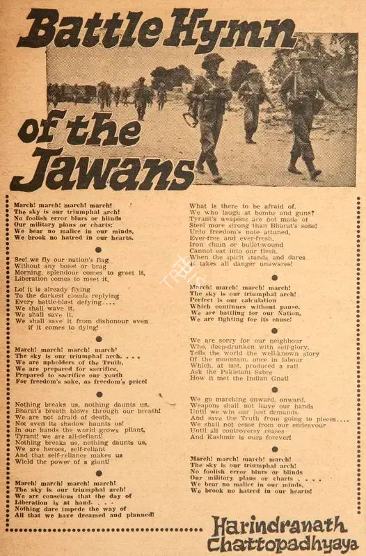 Harindranath Chattopadhyay (Poet), Battle Hymn of the Jawans, 1965, Poem