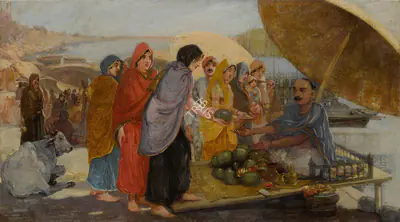 L.N. Taskar (Artist), Untitled (Market Scene), Painting