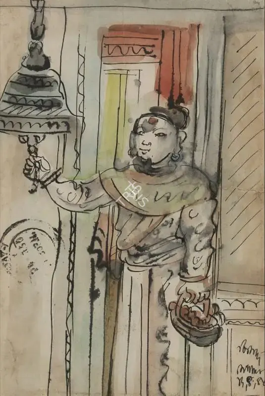 Mukherjee, B.B. (Artist). Untitled (Nepal Temple Series), c.1940s | Painting, Sa.Onl/07.04.22, 2022 · Saffronart