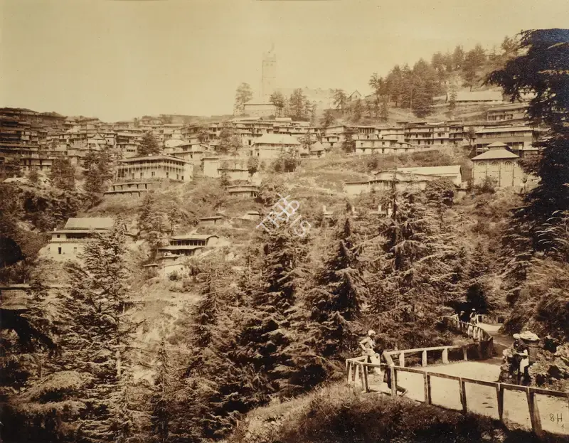 Eugene Clutterbuck Impey (Photographer), Simla - The Church and bazaar from the lower road, Antiquarian Photograph