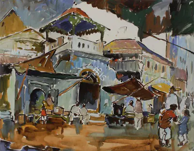 M.F. Husain (Artist), Street Market, 1948, Painting