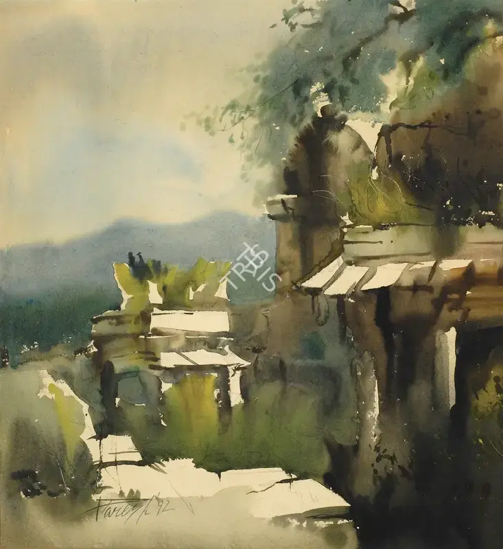 Paresh Maity (Artist), Temple, 1992, Painting