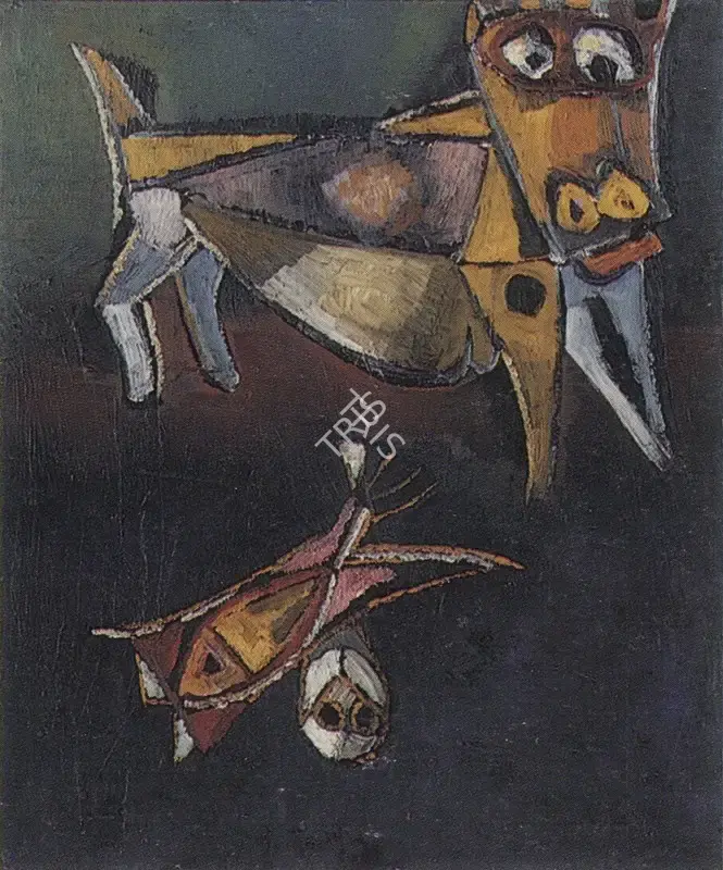 Ahmed Parvez (Artist), Cow and Fish, Painting