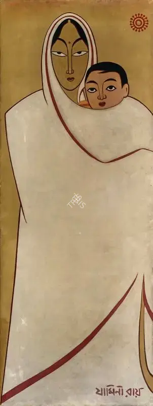 Jamini Roy (Artist), Mother & Child Series, 1951, Painting