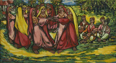 Chittaprosad (Artist), Kashmiri Dancers, 1956, Painting