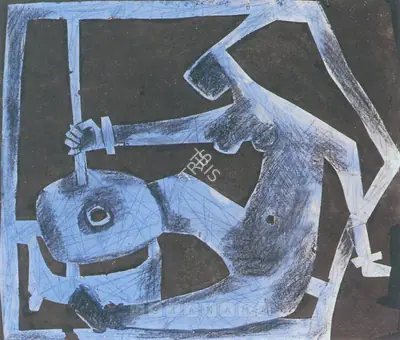 M.F. Husain (Artist), The Grinder, 1954, Painting
