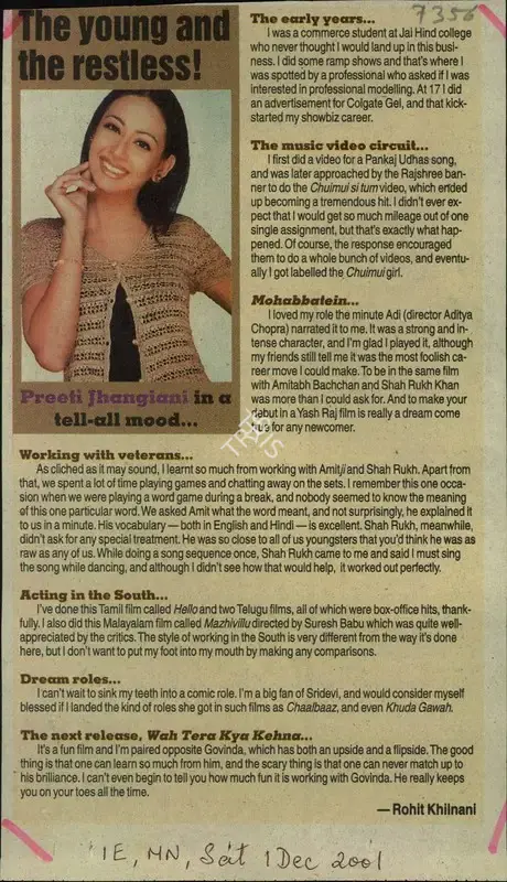 Rohit Khilnani (Reporter), The Young and the Restless, 2001, Newspaper Clipping