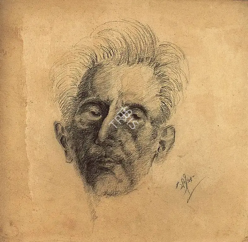 Satish Sinha (Artist), Portrait Of Man, 1949, Drawing