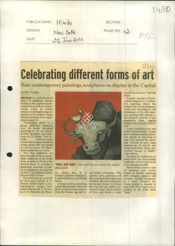 Madhur Tankha (Reporter), Celebrating Different forms of Art, 2010, Newspaper Clipping