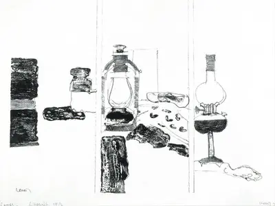 K.G. Subramanyan (Artist), Lamps, 1977, Graphic Art