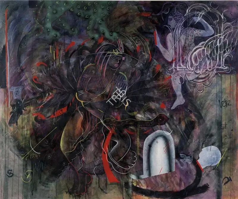 Vinod Dave (Artist), Banasur's Vow, 1992, Painting