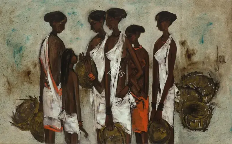 B. Prabha (Artist), Untitled (Fisherwomen), 1966, Painting