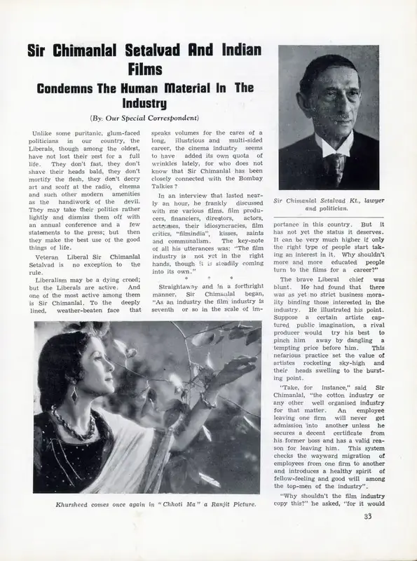 Sir Chimanlal Setalvad and Indian Films, 1943, Essay