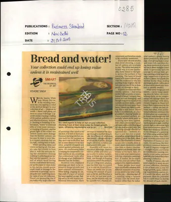 Kishore Singh (Reporter), Bread and Water, 2009, Newspaper Clipping