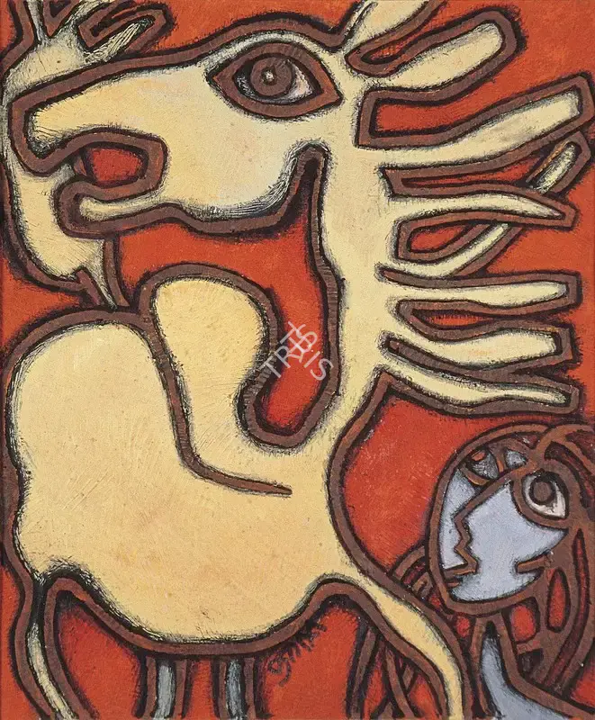 Karmakar, Prokash (Artist). Woman with Horse, late 1980s | Painting, Os.Mum/02.12.14, 2014 · Osian's