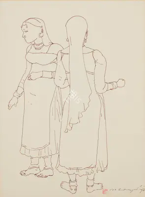 A. Ramachandran (Artist), Untitled (Two Women), 1973, Drawing