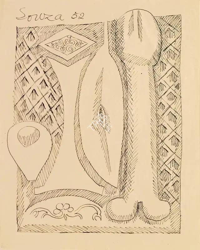 F.N. Souza (Artist), Still Life, 1952, Drawing