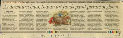 Gargi Gupta (Reporter), As Downturn Bites, Indian Art Funds Paint Picture of Gloom, 2009, Newspaper Clipping