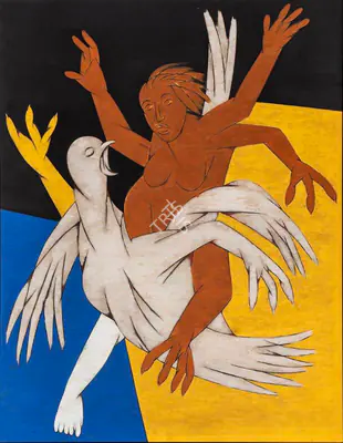 Tyeb Mehta (Artist), Falling Figure Bird, 1987, Painting