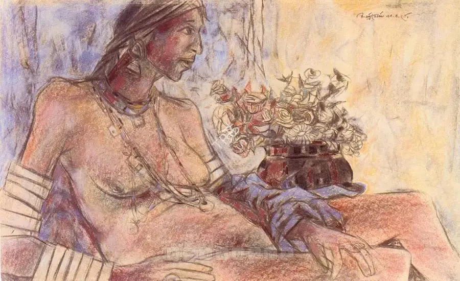 K. Laxma Goud (Artist), Untitled (Nude), 1978, Drawing