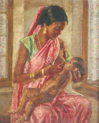 Satish Sinha (Artist), Mother and Child, 1946, Painting