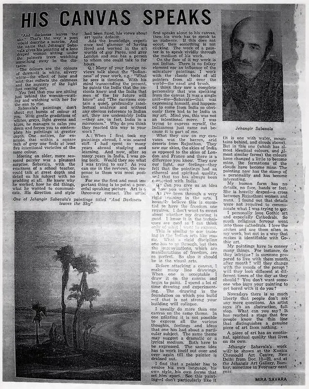 Mira Savara (Writer), His canvas speaks, Newspaper Clipping